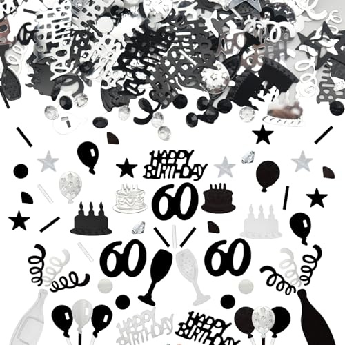 Konfetti 60 Geburtstag Deko, 60 Tischdeko Geburtstagdeko Confetti,Streudeko 60. Deko, Tischdeko 60 Geburtstags, Konfettiis Streudeko Geburtstages Schwarz und Silber Konfetties 60 Frauen Männer