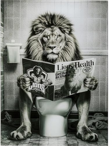 Kare Design Wandbild Bath Lion, Grau, Rechteckig, Glasbild, 4mm ESG Sicherheitsglas, Tierisches Design, Löwe, Wandkunst, Schlafzimmer, Glas, 80x60 cm (H/B)