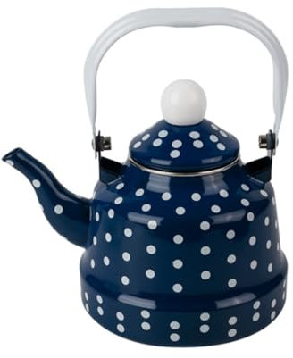 OUYUE Wasserkessel Pfeifkessel 1,7 L Emaille Wasserkocher Keramik Teekanne Induktion Wasserkocher Herd Tee Wasserkocher Mit Sieb Kürbis Teekanne Emaillierten Flötenkessel Teekessel(Blue)