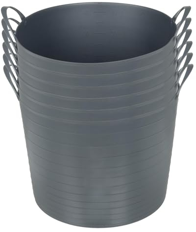 Azuma 42L Flexi Tubs 6 Pack - Versatile Large Garden Tubs with Handles, Handy Builders Buckets Heavy Duty, Ideal Bath Bucket & Flexi Bucket, Durable Flexible Buckets for Home & Garden (Grey)