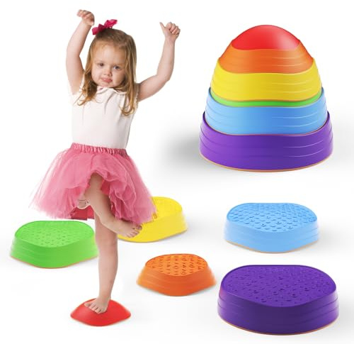 Tanniws 6 Stück stepping stones Kinder Balancieren Stapelsteine Kinder Balance Spiel Balanciersteine Fördert Gleichgewicht Koordination für Indoor & Outdoor Hindernisparcours, Sensorisches Spielzeug