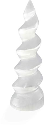 NKlaus Torre de selenita en espiral para meditación y decoración, 14 cm, 1 unidad | Piedra natural hecha a mano, diámetro de 4,5 cm y aprox. 210 g para equilibrar los chakras