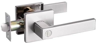 MENDOCK Privacy Door Handle Keyless No Key with Lock Set, Heavy Duty Reversible Interior Door Lever for Bedroom Bathroom, Square Door Lock for Left Right Handed Doors (1 Pack, Satin Nickel)