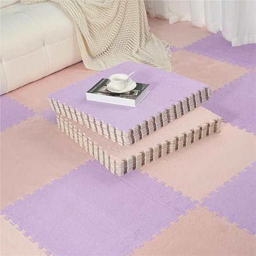 KLYso 10 Stück 30,5 X 30,5 cm Schaumstoff-Bodenfliesen, Weiche Spielmatte, Leicht Zu Reinigende Quadratische Teppich-Plüsch-Teppichfliesen(Pink+Purple,30x30x1cm)
