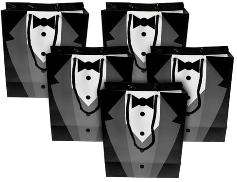 NULYLU 5stücke Praktische Papierhandtaschen Von Stilvolle Geschenktüten Für Festivals Partys Hochzeiten Und Geburtstagsfeiern Hochwertige Schwarze Papiertaschen Für Snacks Und Kleine