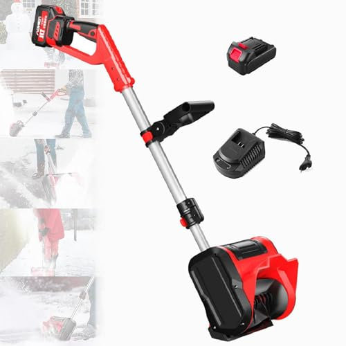 FJYAWEN Souffleuse à Neige à Batterie, Pelle à Neige électrique sans Fil, Pelle à Neige à Batterie, 2200 TR/Min - avec Batterie Au Lithium 1/2, pour Le Déneigement des Routes Et des Ménages,A