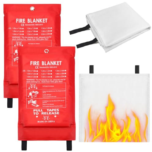 2Stk Löschdecke Küche Feuerlöschdecke Löschdecke für küche 1m x 1m Glasfaser Brandschutzdecke Feuerlöscher für Haushalt Fettbrände Fettbrand Büros Garagen Schweißwerkstätten Auto Einfach Effizient