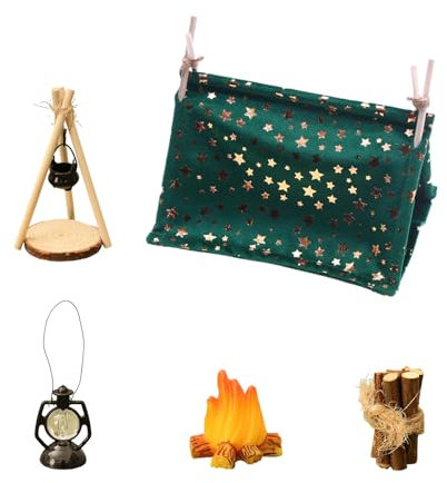 CVDYWDJIE 1 Zelt, 8-Teiliges Herdset, 1 Flamme, 1 Brennholz Und 1 Petroleumlampe, Puppenhauszubehör, Mikrolandschaftsdekoration