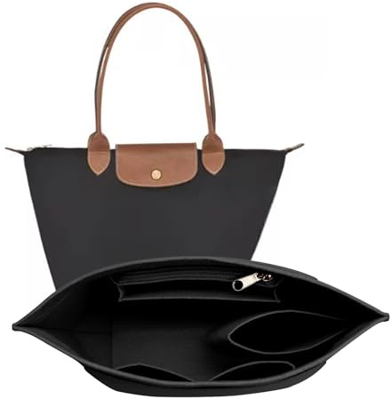 LOUKAYCCI Filz Geldbeutel Veranstalter Einsatz für Longchamp Le Pliage L Handtasche einfügen (Groß,Schwarz)