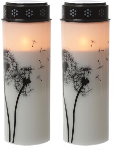 MARELIDA LED Grablichter Pusteblume Grabkerze Trauerlicht Gedenklicht Friedhofkerze batteriebetrieben aus Kunststoff (2x Blume 21cm)