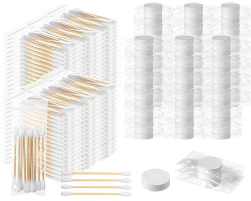 Dansib Lot de 500 cotons-tiges de voyage emballés individuellement à double tête et 100 serviettes compressées, portables, jetables, adaptées pour les voyages, les hôtels, les soins du maquillage