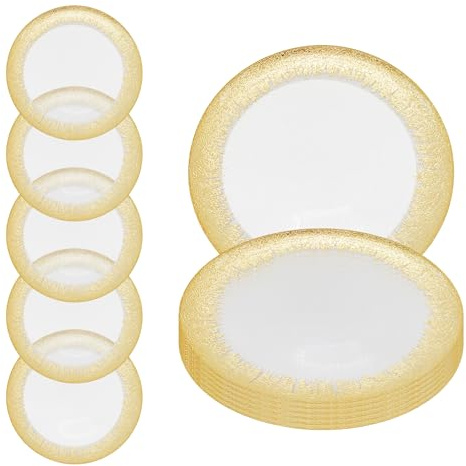 Event Decor Shop Charger Plate Clear Glass with Gold Trim - 12pcs | Perfect for Weddings, Parties, and Home Dining, Decorative and Affordable Clear Charger Plates for Event Table Decor