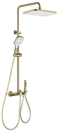 Colonne de douche,Or brossé Colonne de douche thermostatique,Ensemble de colonne de douche 4 en 1 avec grande pomme de Douche à effet pluie de 320 x 220 mm,Douche à effet pluie avec accessoires