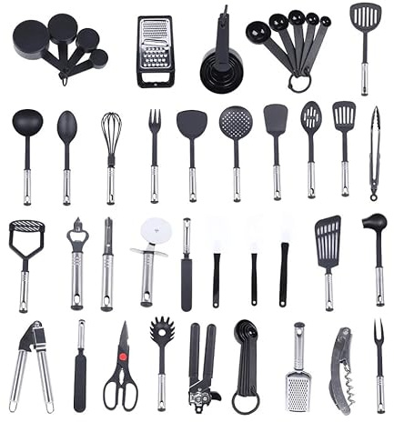 Esign Lot de 40 ustensiles de cuisine en acier inoxydable avec trous de suspension. Facile à nettoyer pour les cuisines familiales, les restaurants, les hôtels, les cantines et bien plus encore