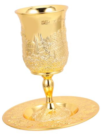 Holibanna Juego De Copa De Kidush con Platillo Dorado para Festividades Judaicas, Copa De Vino De Pésaj y Shabat, Vidrio Resistente, Símbolo Tradicional para Celebraciones Religiosas, Set De 1 Unidad