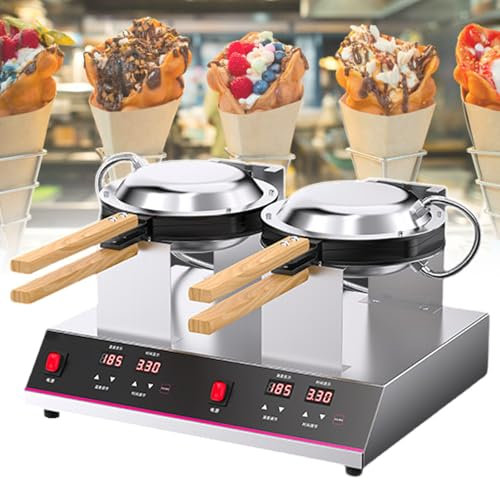 pealiritansemen Commercial Bubble Waffle Maker, Dual-Sided Heating Egg Puff Waffle Iron, Make Egg Waffle In 5 Minutes, Digital Display, 180° Rotating, For Bakeries, Cafes, Food Trucks,DoubleHead