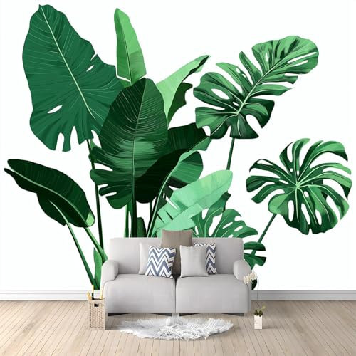 Piante Tartaruga Foglia Foglia Di Banano Carta Da Parati 250 X 175 Cm Verde Bianco 3D Fotomurale – Poster Gigante Da Parete Per Camera Da Letto, Soggiorno, Hotel O Corridoio – Decorazione Murale