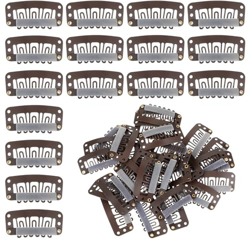 Larrel 30 Stück Haar Extensions Klips, Braun 6 Zähne Kammclips Haarverlängerung Clips U Förmige Metallclips Silikon Clip in Extensions zum Sichern von Perücken Frauen Perücken für Extensions Klammern