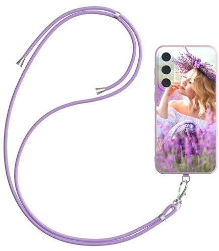 LQGBFCLK Handykette Personalisierte Handyhülle für Samsung Galaxy A16 4G/5G, Handyhülle mit Band Kordel, Selbst Gestalten Hülle mit Mehreren Foto Bild Text, TPU Stoßfest Hülle mit Kette (Mehrfarbig)