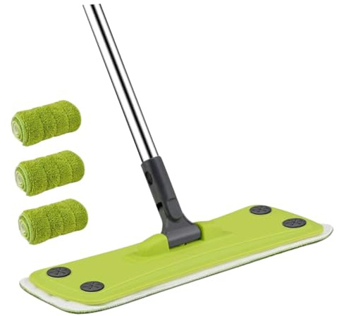 WRITWAA Balai Serpillière Microfibre Rotatif 360° Vert avec 3 Lingettes Réutilisables pour Sols Bois Parquet Nettoyage Maison Bureau
