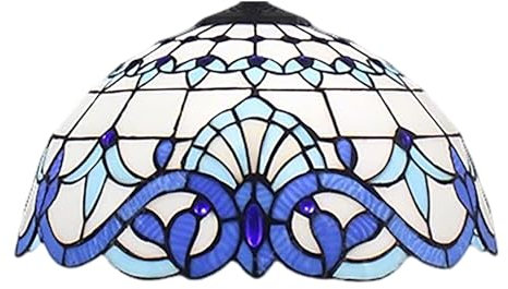 Pantalla de lámpara barroca azul y blanca de 16 pulgadas, solo repuesto, estilo Tiffany, pantalla de vitral beige, cubierta clásica vintage, apta para lámpara de mesa, lámpara colgante, lámpara de pie