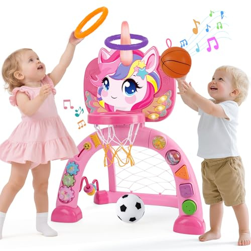 AONTESS Spielzeug für 1 2 Jahre alte Mädchen: Kinder Fußballto & Basketballkorb Wurfspiel für Kleinkinder, Musikalische Spielzeuge für Babies, Kleinkind, Geschenk für Kinder Jungen Mädchen