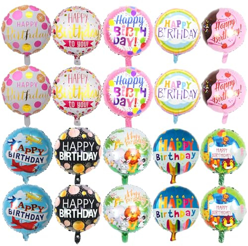 Ballon Joyeux Anniversaire,Ballon Gonflable Aluminium Happy Birthday Cake,20 stück Joyeux Anniversaire Ballons set,Ballons en Aluminium Cercles pour Décoration de Fête D'Anniversaire