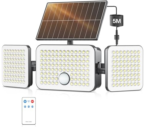 YICAIZI Security Lights Outdoor Motion Sensor 233LED 360° Rotatable 3 Heads Solar Wall Light with 3 Modes Remote,IP65 Waterproof Solar Wall Lights for Front Door Yard Garage Garden