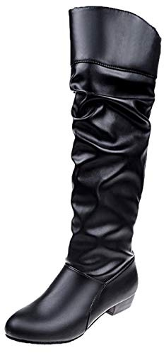 2026 botines mujer punta sólida ronda botas resbalón tacón zapatos botas de mujer de alta calidad, Negro , 41 EU
