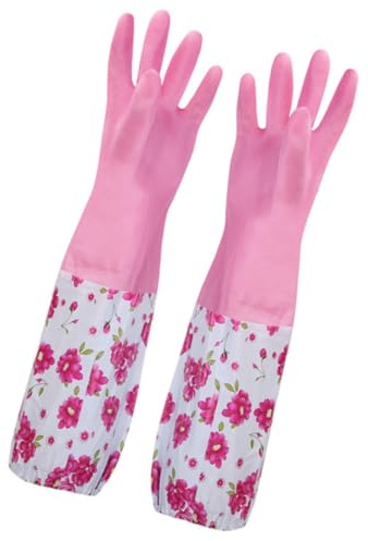 LOLIPPYY Thickened Dishwashing Gloves Fleece Lining, Pink Kitchen Cleaning Gloves for Winter Household Dishwash and Kitchen Cleaning