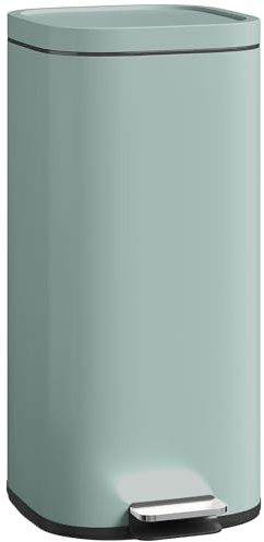 HOMCOM 30L Kitchen Bin with Lid, Compact Pedal Bin with Soft-Close and Stay-Open Lid, Removable Inner Bucket, Fingerprint-Resistant for Kitchen, Home, Office, Bedroom, Green