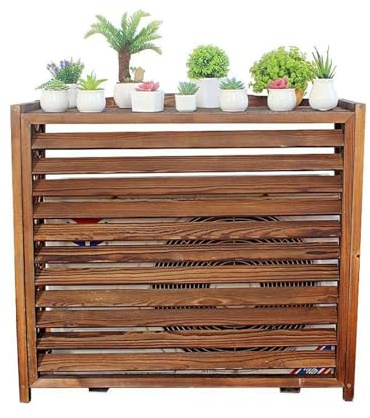 Cubierta de madera para aire acondicionado al aire libre, pantalla de barandilla anticorrosión, bomba de calor, rejilla protectora, soporte decorativo para flores, tamaño 85 x 80 cm