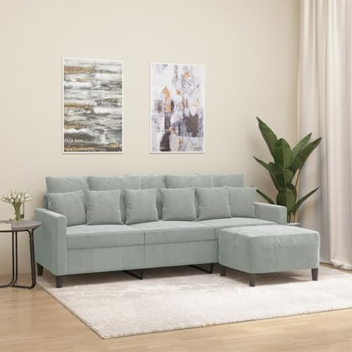 SKTQYQO 3-Sitzer-Sofa mit Fußhocker, hellgrau, 180 cm, aus Samt, modern und bequem für das Wohnzimmer. Dieses Dreisitzer-Sofa mit Fußstütze aus hellgrauem Samt bietet