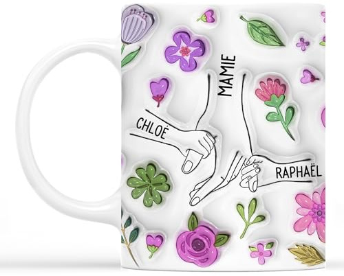 Cadeau Plus Mug Personnalisé Prénom - Maman tenant les mains de Noël - Mug mamie, Tasse personnalisable mamie, Cadeau personnalisé fete des meres (Modèle 2)