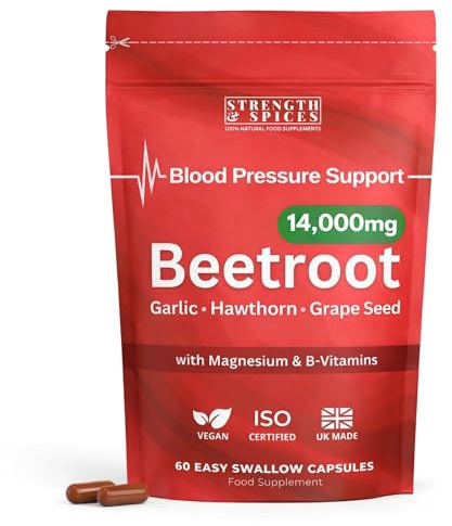 Beetroot Complex 14,000mg High Strength Supplement - 7-in-1 Heart & Circulation Support with Hawthorn Berry, Grape Seed & Garlic - 60 Vegan Capsules - UK Made & PhD Formulated