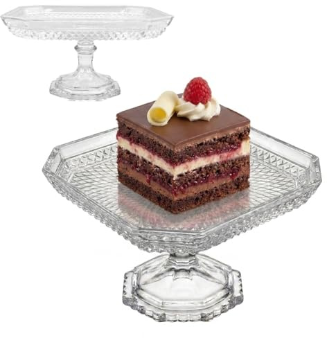 OCEANO Soporte para tartas de cristal transparente con pedestal elegante para dulces, pastelería y aperitivos, plato de servir vintage con base octogonal para bodas y fiestas (cuadrado)