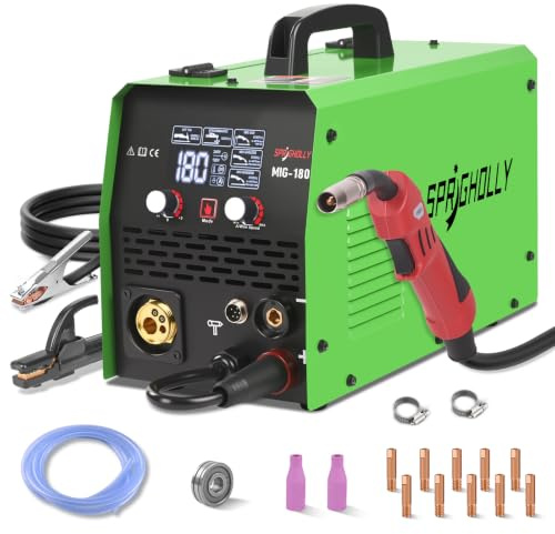 5‑i‑1 MIG‑svetsmaskin 180A, trådspolekapacitet 5 kg, gas‑ och gaslös.