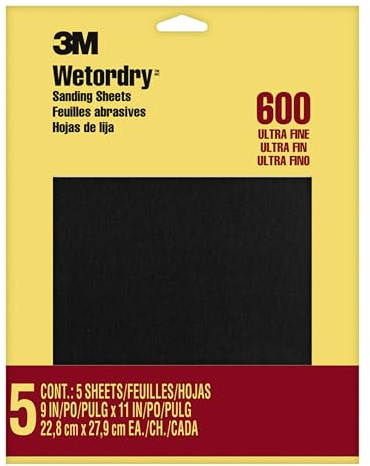 3M Wet or dry Sandpaper, 9 in. x 11 inch, 600 Grit, Ultra Fine, 5 Sheets/Pack