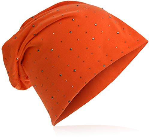 Miobo Jersey slouch beanie lång mössa med ädel strass stjärna nitar applikation unisex enfärgad män kvinnor trend, apelsin, one size