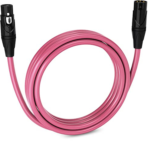 LyxPro Balanced XLR Cable 3.0m Premium Series Professional Microphone Cable, Powered Speakers and Other Pro Devices Cable, Pink
