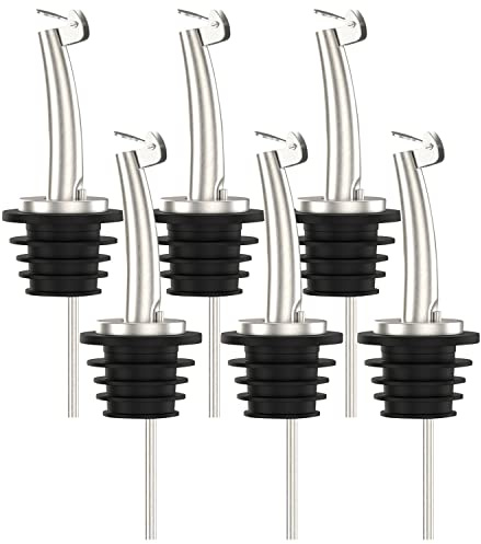 6 Pcs Oil Spout Liquor Bottle Pourer Spouts Stainless Steel Speed Pour Spouts for Olive Oil Dispenser Spout for About 3/4 Bottle Mouth, with Flip Top