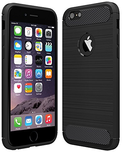 Anjoo Kompatibel für iPhone 6/6s Hülle, Carbon Fiber Texture-Inner Shock Resistant-Weich und Flexibel TPU Cover Case für iPhone 6 iPhone 6s, Schwarz - 4.7 Zoll
