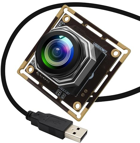 ELP Module de caméra USB 5 MP 1944P pour faible luminosité, objectif fisheye autofocus 185°, webcam haute résolution pour Lightburn, Plug & Play pour technologie de sécurité industrielle et Raspberry
