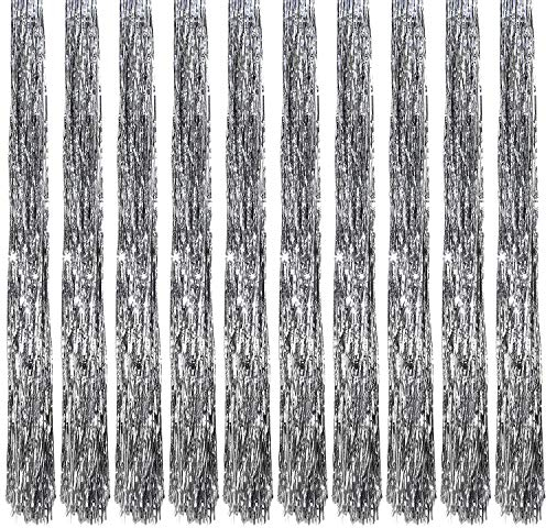 Oblique Unique 10x Lametta Glänzend 100cm für Weihnachtsbaum Baumschmuck Weihnachtsdeko Weihnachten Party Feier Deko Silber Gold Weiß Schwarz Pink Lila Blau Grün - Farbe Wählbar (Silber)