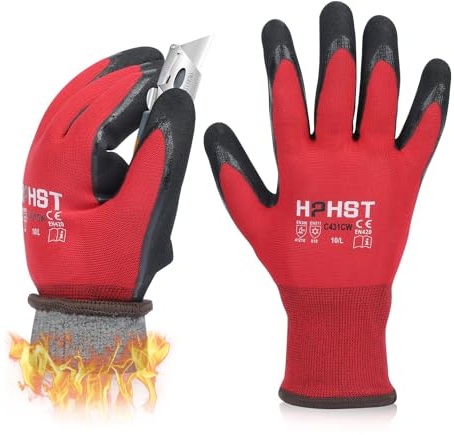 HPHST Arbeitshandschuhe Herren und Damen C432CW Thermo Winterhandschuh Montagehandschuhe Grip Doppelbeschichte Handschuhe wasserdichte Öldichte Gartenhandschuhe (Rot-Schwarz) Größe: 8/M 1 Paar