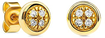 Miore Schmuck Damen 0.03 Ct Diamant Ohrstecker mit 8 Diamanten Brillanten Ohrringe aus Weißgold- Gelbgold 9 Karat375 Gold 4 x 4 mm