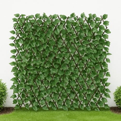 Abaseen Expanding Willow Trellis with Artificial Leaves, Maple Leaves Artificial Trellis Screening UV Protection Wall Decor for Indoor Outdoor
