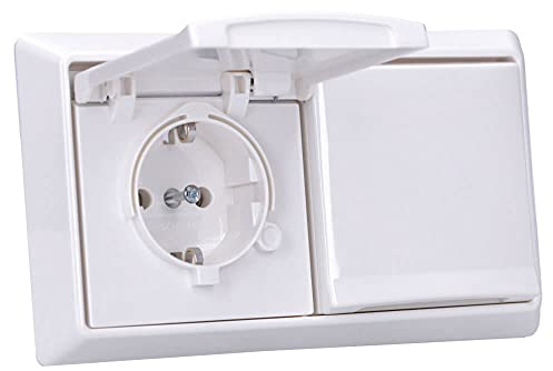 Busch-Jaeger Allwetter 44 Set: 2x SCHUKO Unterputz Steckdose mit Klappdeckel 20 EUGK-34-101 + 2-fach Rahmen 2102-34 Alpinweiß UP IP44