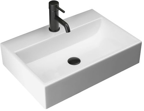 Alpenberger Waschbecken Eckig | Keramik Hängewaschbecken Aufsatzbecken | Waschtisch für Bad & Gäste WC | Aufsatzwaschbecken mit Hahnloch für Armatur | Badezimmer Waschbecken 52 cm Breit mit Nano