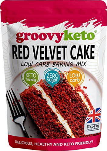 Groovy Keto Red Velvet Cake/Cupcake Mix | Low Carb | Keto Friendly | Sugar Free | Only 1g Net Carbs Per slice | Keto Baking Mix, Diabetic Friendly - 270g Pouch